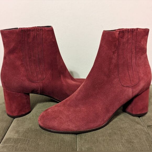 Joie Remmie Suede Leather Ankle Boot Heeled Booties In Burgundy 7.5 - Picture 1 of 11